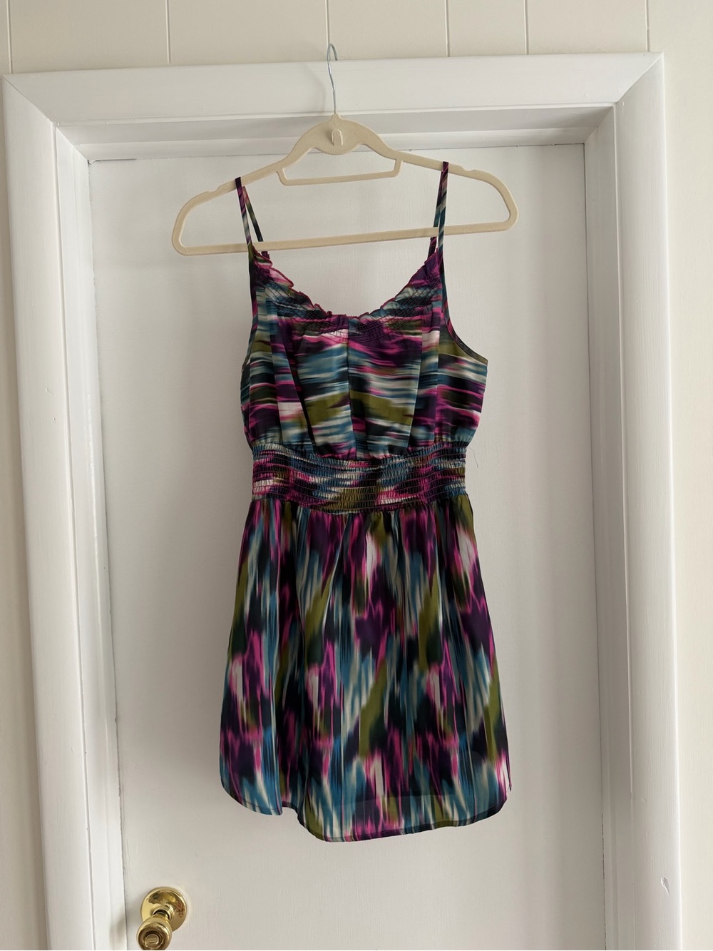 Ecote Multicolor Smocked Waist Mini Dress - Pink, Blue & Green